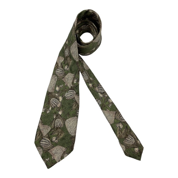 BORSALINO VINTAGE Green Fruit floral Silk LUXURY Tie ITALY - Picture 1 of 4